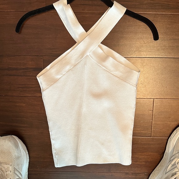 Babaton Ivory Ribbed Cross-Back Tank Top - Picture 2 of 3